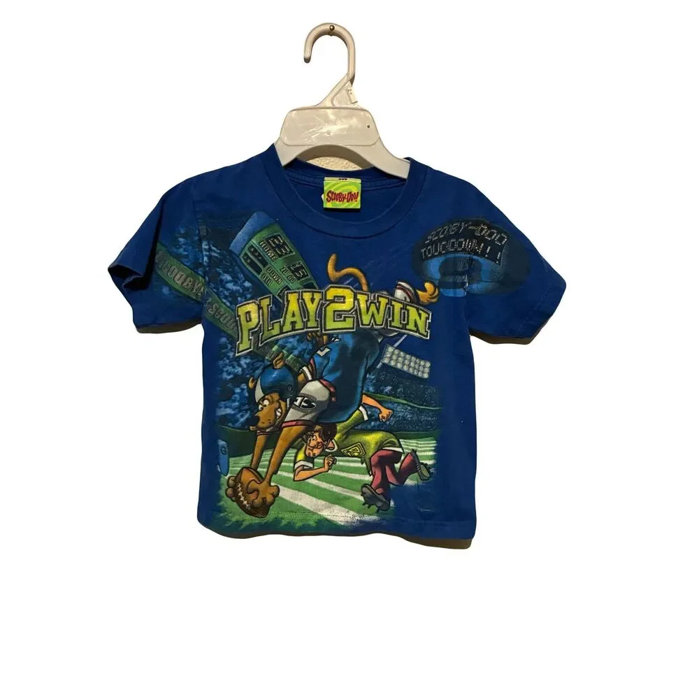 Vintage Scooby-Doo Football Graphic T-Shirt Boys Size 4 Y2K Blue Cartoon Tee